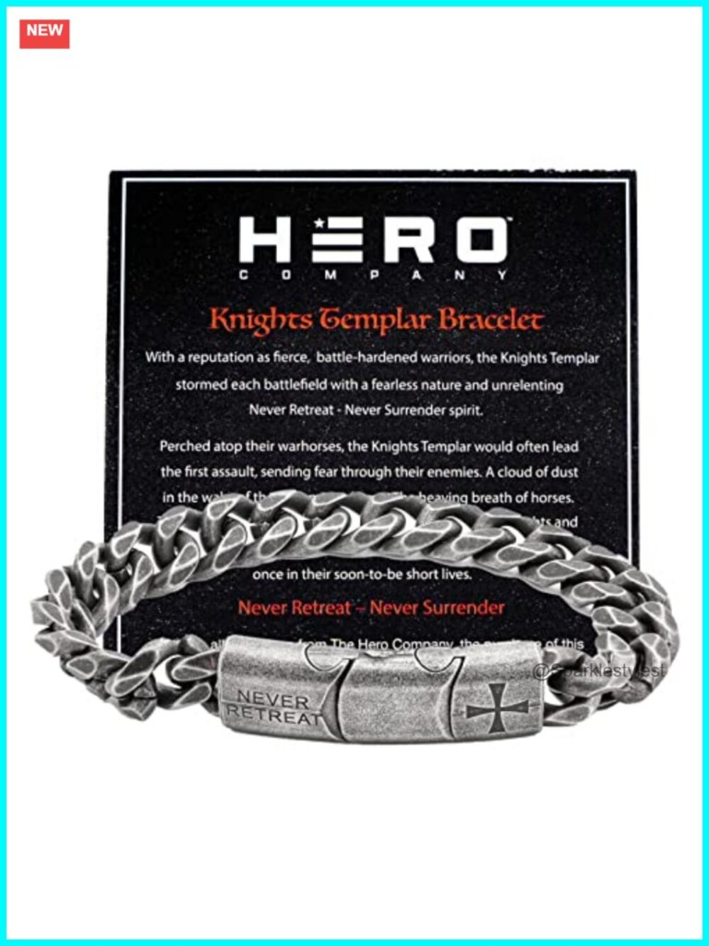 Stainless Steel Cuban Link Bracelet Men Knights Templar Engraved 8" Adjustable